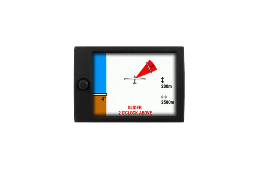 PowerFLARM Eagle mobile ADS-B showing a glider traffic warning on its built-in display