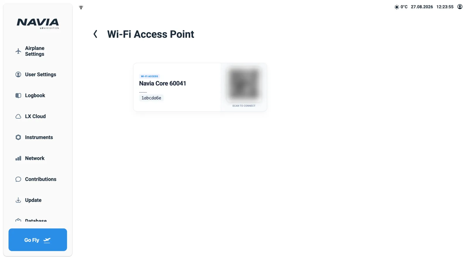 The NAVIA Access Point page with its join QR code