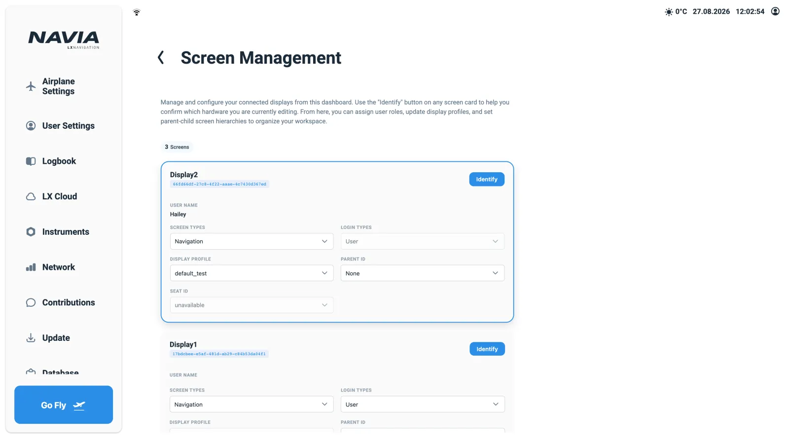 NAVIA Screen Management with one card per screen