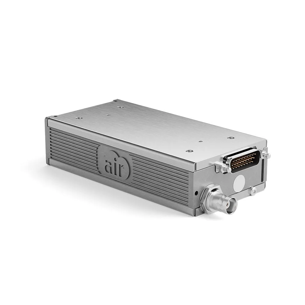 AIR COM aircraft radio, brushed aluminium remote unit seen from the front three-quarter