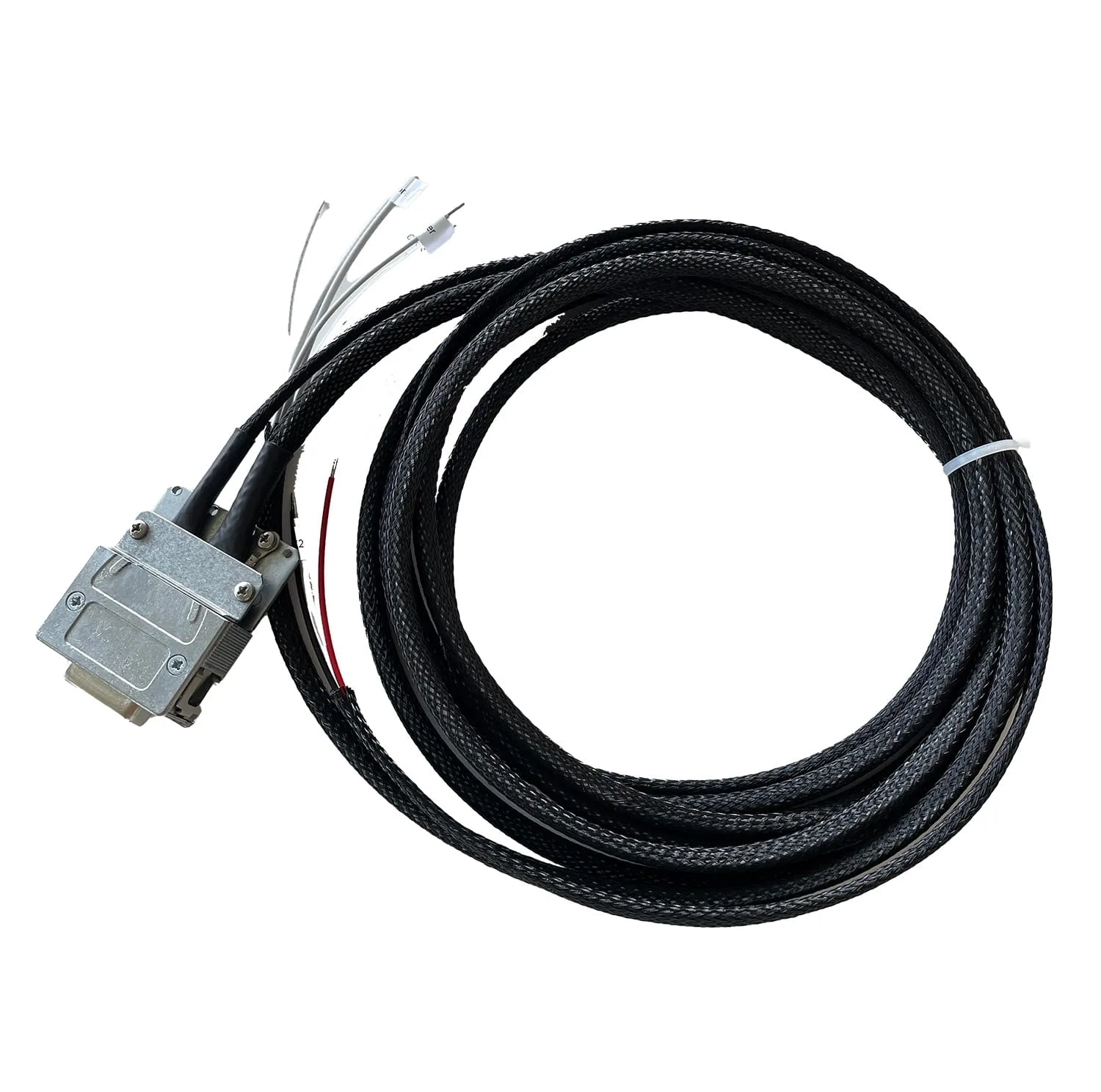 AIR COM wiring harness for single-seaters: coiled braided loom with a D-Sub connector and tinned flying leads