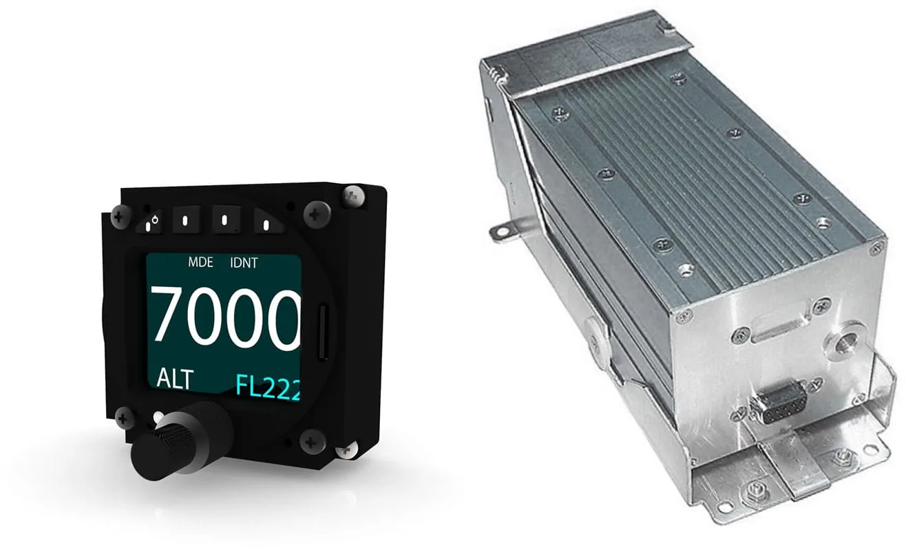 AIR Control Display showing squawk 7000 next to the finned VT-01 class 1 transponder on its mounting rack