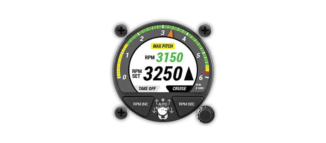 Constant speed 57 controller showing 3250 rpm on a coloured arc with take-off and cruise markings