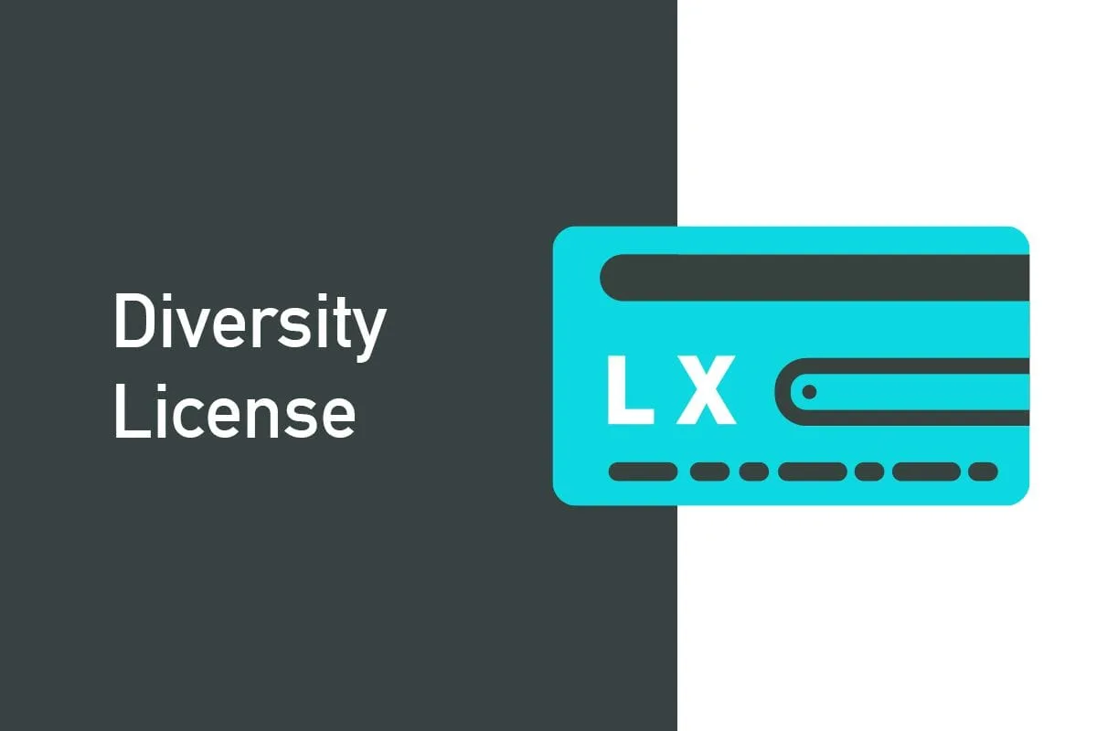 Diversity licence artwork, showing a stylised licence card