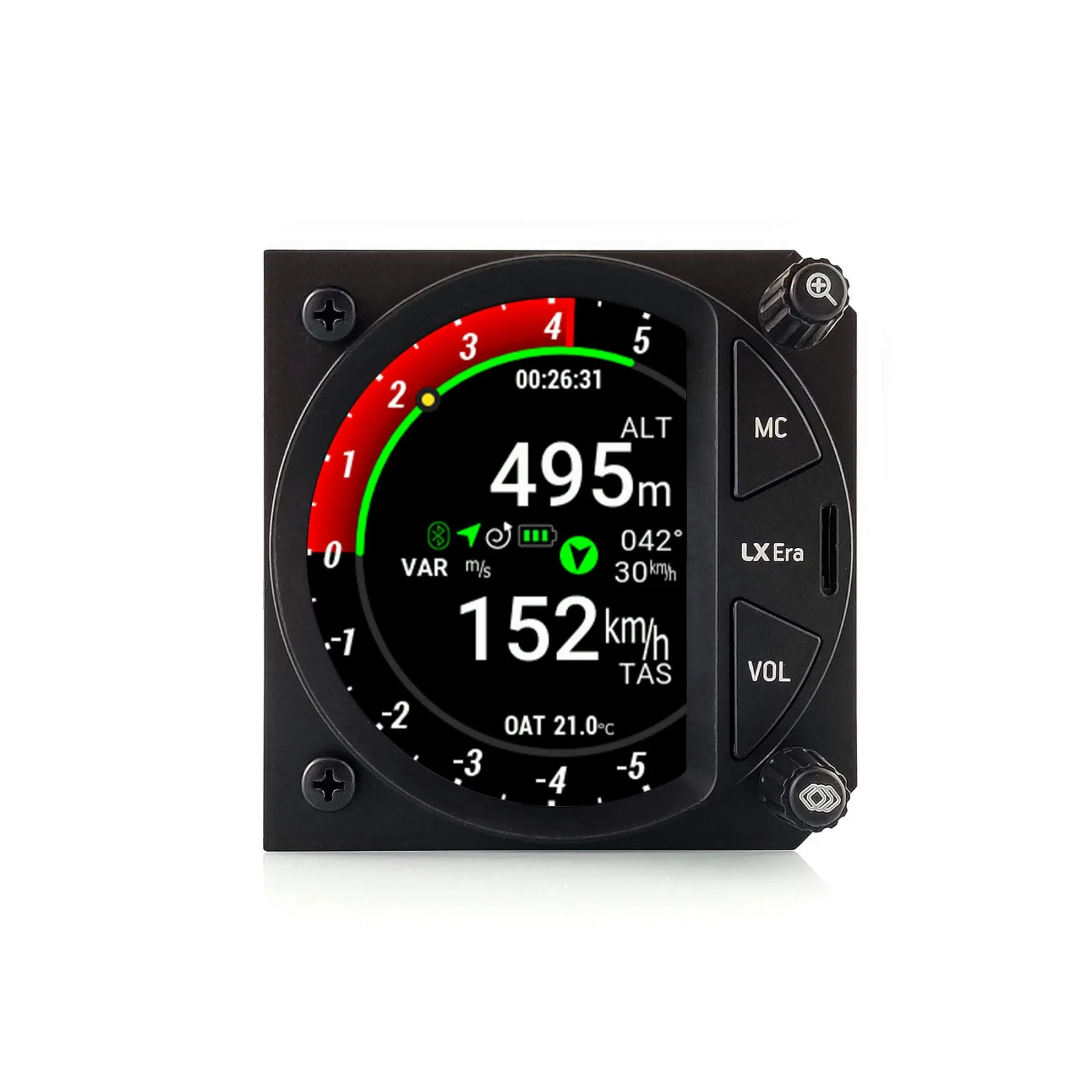 ERA 80 D glider variometer, 80 mm, showing 495 m altitude and 152 km/h
