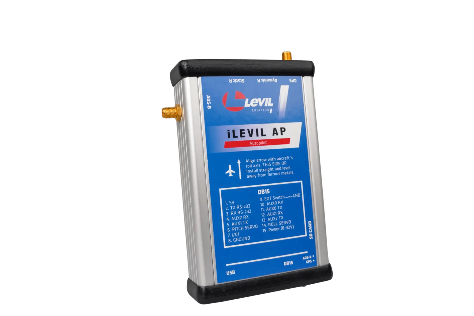 iLevil AP autopilot unit, aluminium housing with the blue label and antenna