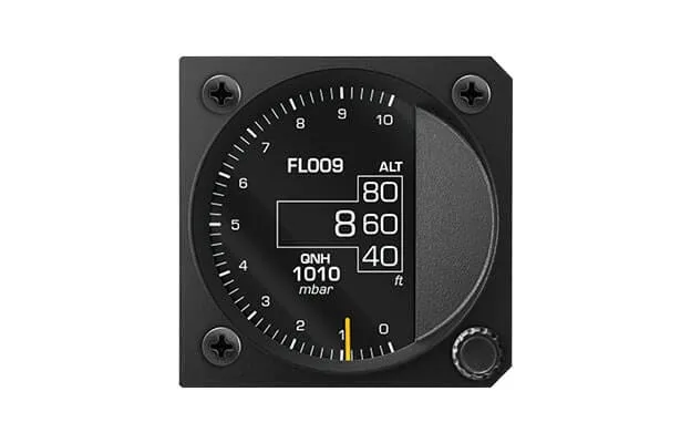 iris altimeter 57 showing 8060 ft on the needle dial with QNH 1010 mbar and flight level 009