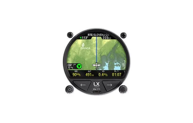 iris EFIS Pro showing the moving-map page with terrain, route and data fields