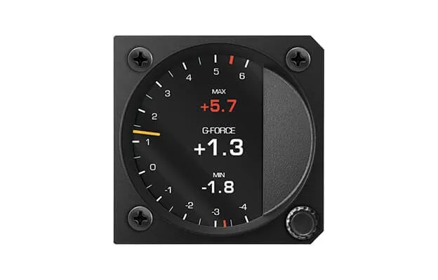 iris G-force 57 showing 1.3 g current with 5.7 g maximum and 1.8 g minimum