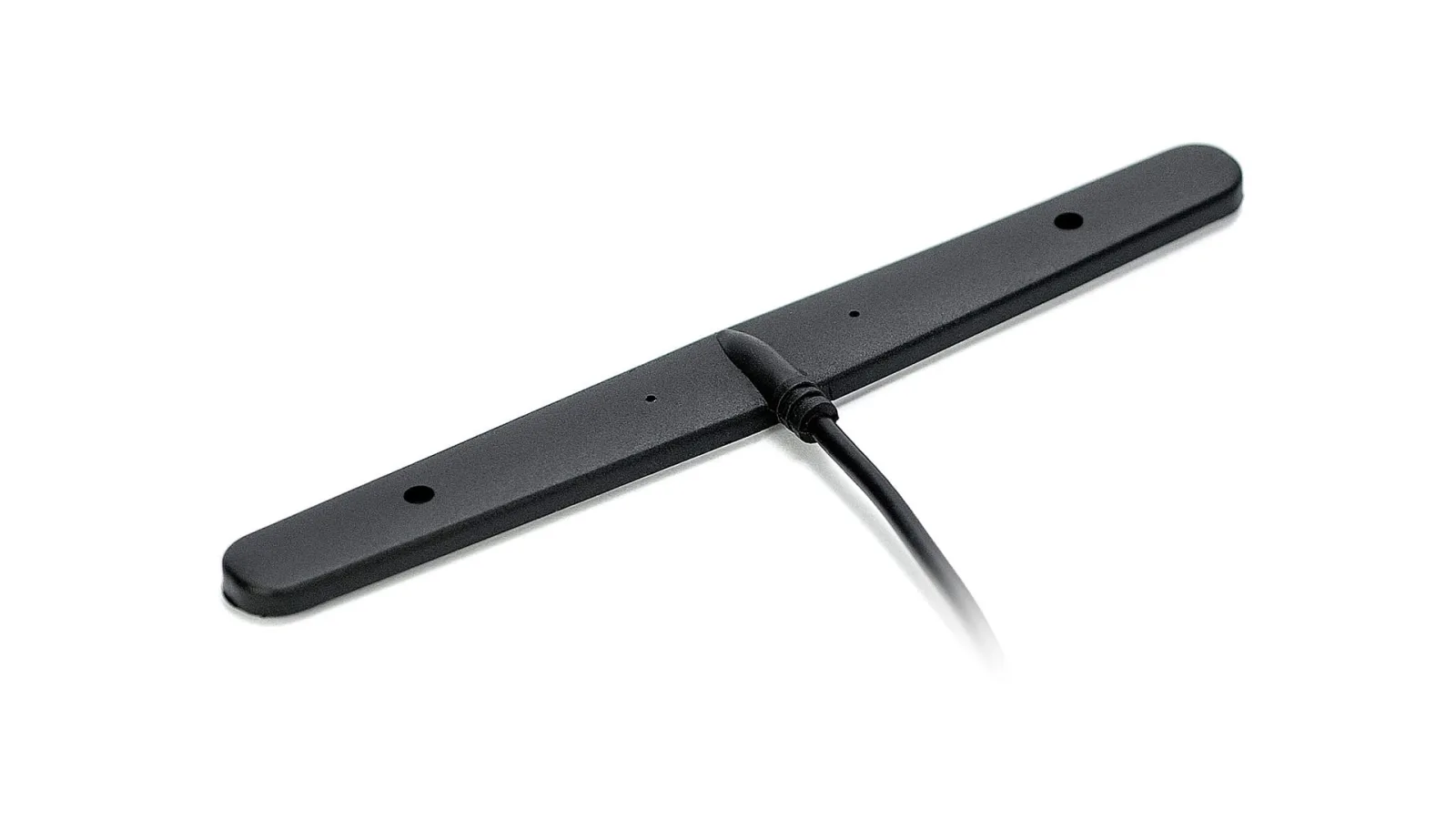 LTE antenna: a slim black bar antenna with an adhesive base and a thin coaxial lead