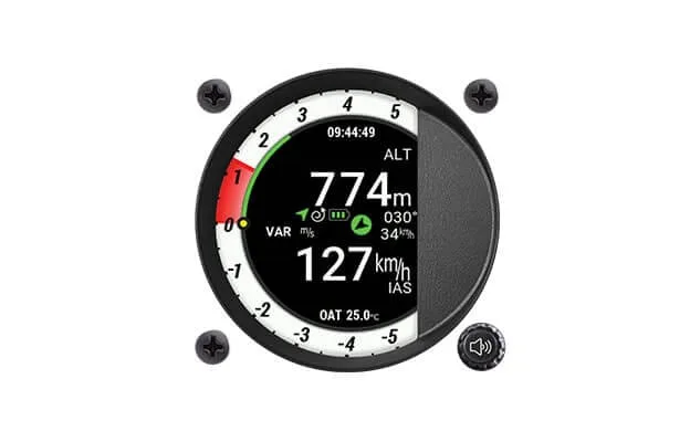 LX 10K digital vario indicator 80 showing 774 m altitude and 127 km/h indicated airspeed