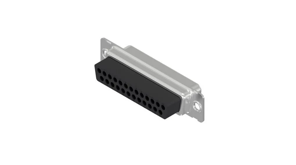 Empty 25-position D-Sub female receptacle housing with its metal mounting flange
