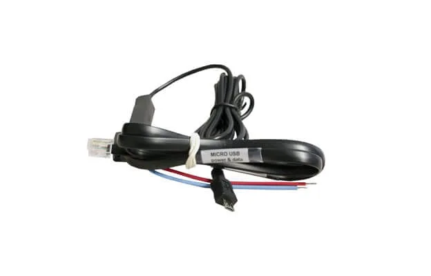 Micro USB power and data interface: a lead with a modular plug, a micro USB plug and open power leads
