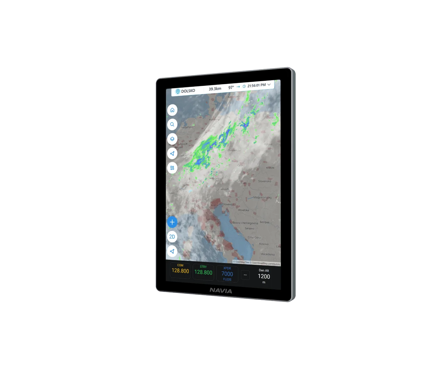 Navia Display 7 in portrait, showing the moving map with terrain and data fields