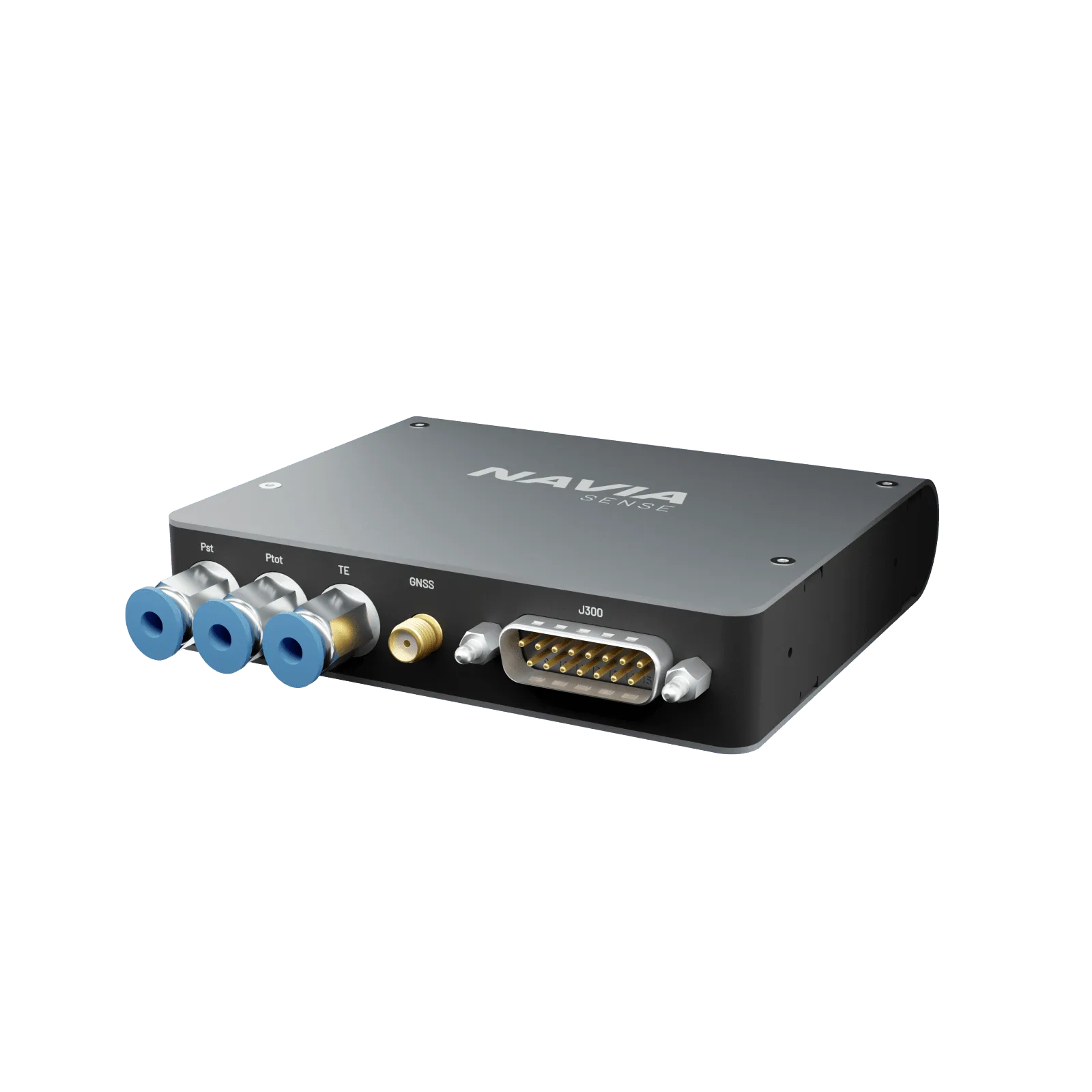 Navia Sense Gliding air data unit, with three blue pneumatic ports, an antenna socket and a 15-way D-Sub