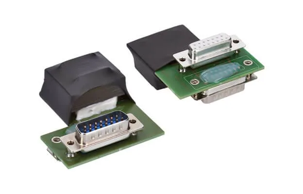 Plug adapter from KRT2 to Funkwerk ATR 500: two adapter boards with D-Sub connectors